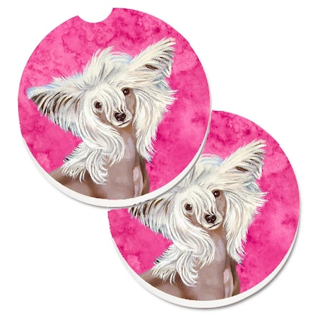 Carolines Treasures Pink Chinese Crested Set of 2 Cup Holder Car Coaster LH9392PKCARC